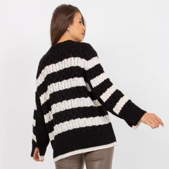 Damen gestreifte Strickpullover mit voluminösen Ärmeln und einzigartigem Muster Drune