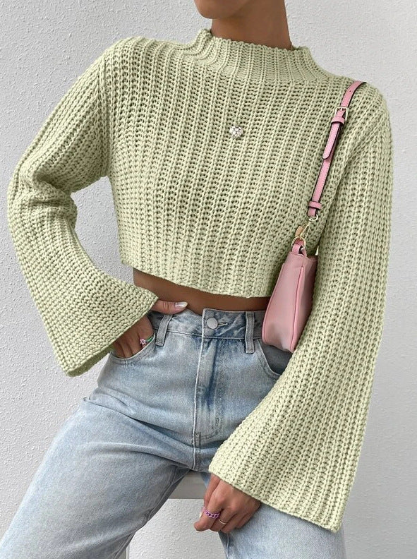 Damen lässiger Crop-Pullover mit weitem Arm und strukturiertem Design Drune