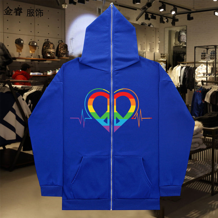 Damen sportlicher Kapuzenpullover mit buntem Herzmotiv und praktischen Taschen Drune
