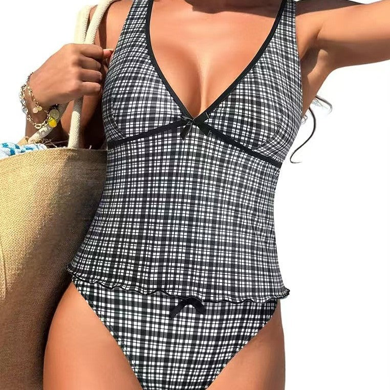 Damen Bikini-Set mit ausgestelltem Oberteil und verstellbaren Trägern Drune