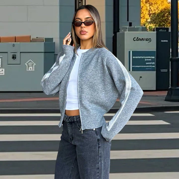 Damen sportlicher Strickpullover mit modischem Streifenmuster Drune