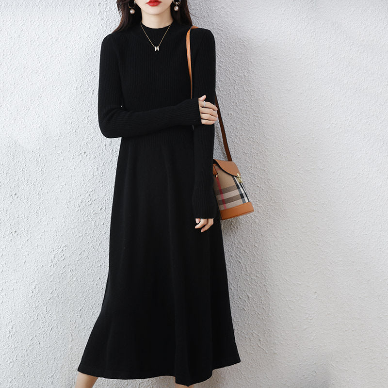 Damen Strickkleid mit Hochkragen und feiner Rippstruktur Drune
