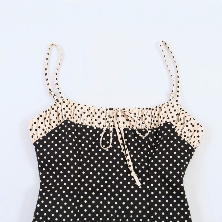 Damen Spaghettiträgerkleid mit Raffungen und Polka-Dots Drune