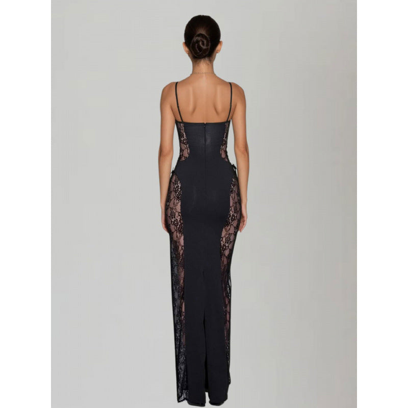 Damen Elegantes Abendkleid mit transparenten Spitzen-Applikationen und figurbetonter Silhouette Drune