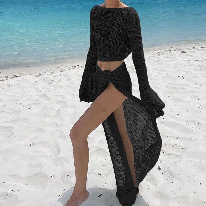 Damen luftiger Strandüberwurf mit weitem Schnitt und raffiniertem Bindeband Drune