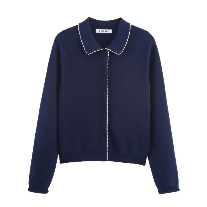 Damen casual und modische Strickjacke mit Kragen Drune