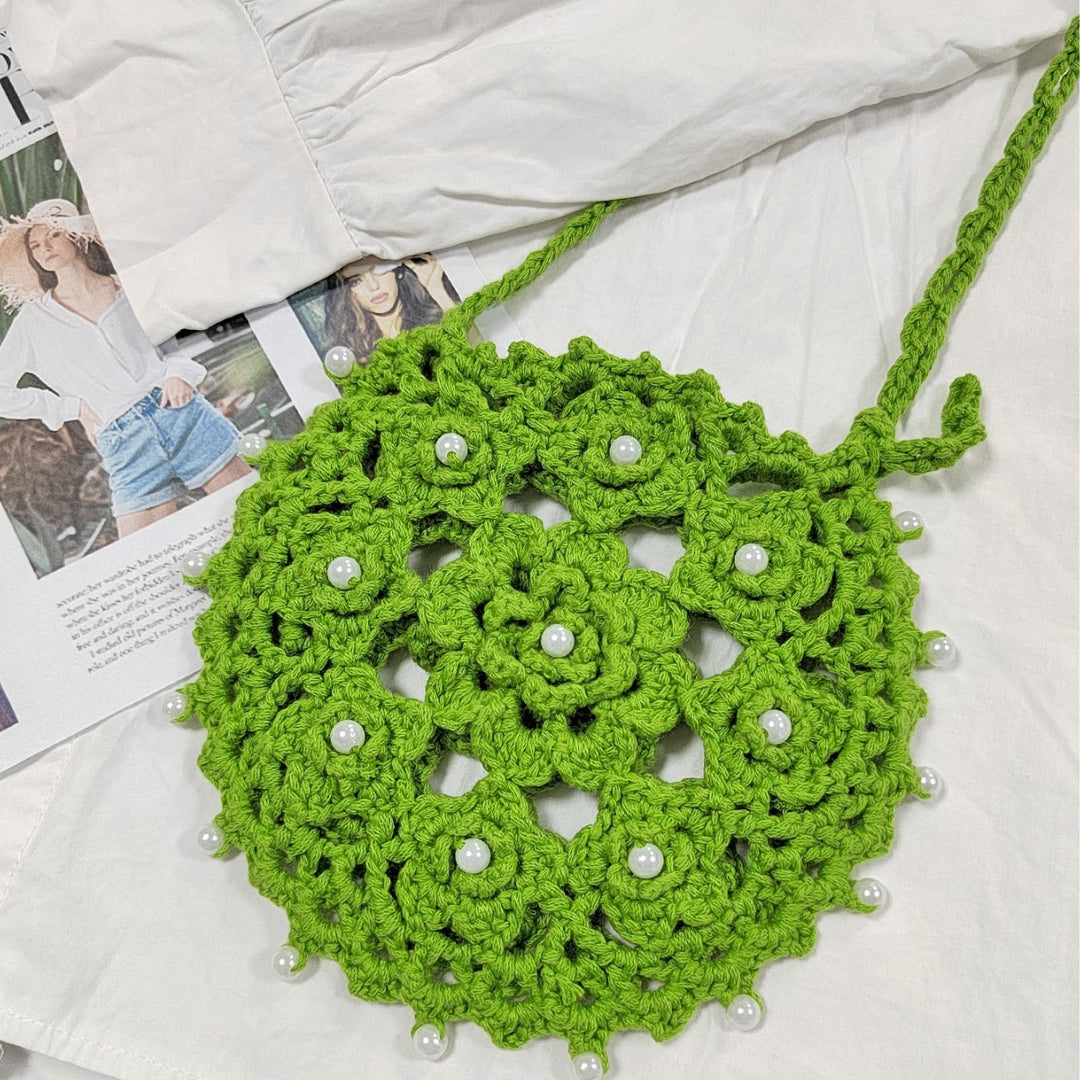Damen Häkel-Handtasche mit Perlenverzierungen Drune