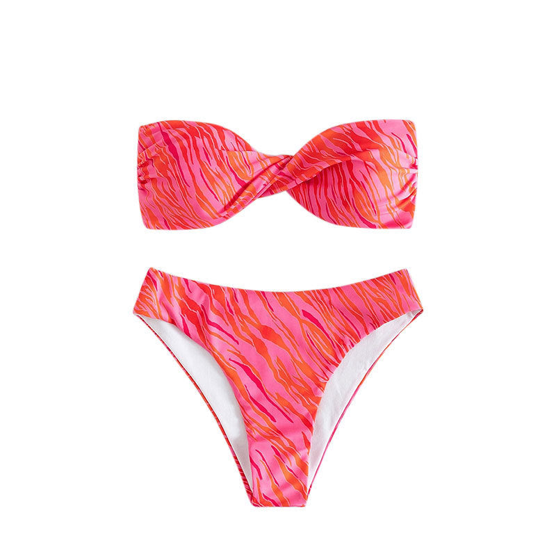 Damen Bandeau-Bikini Set mit raffinierten Wellenmustern Drune