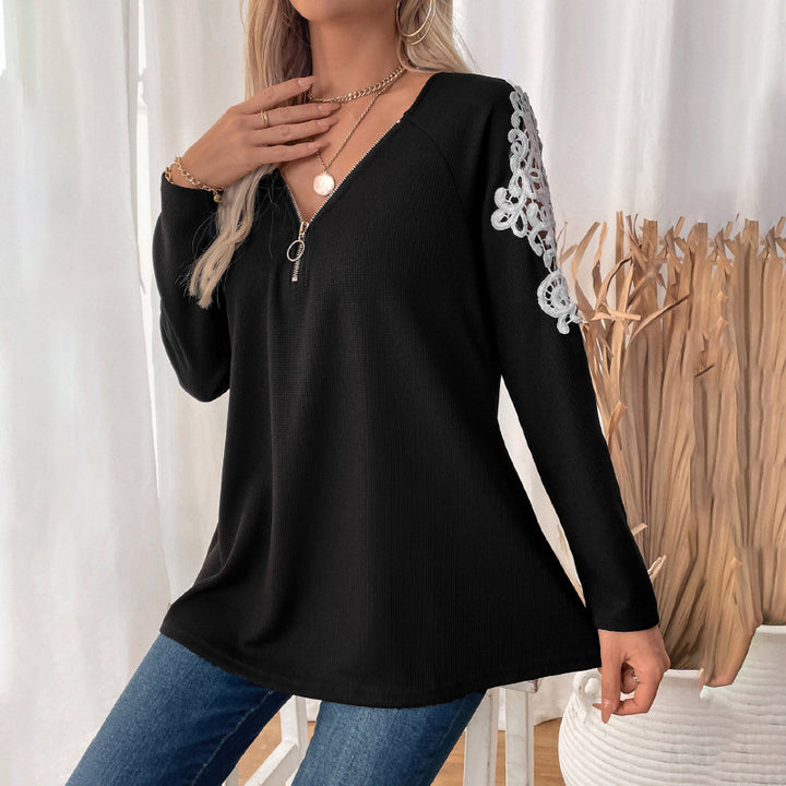 Damen elegantes Longsleeve mit Zip und Spitzenakzenten Drune
