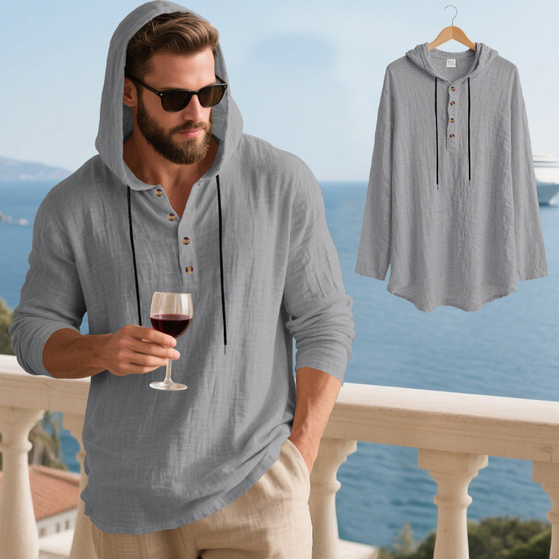 Herren lässiges Kapuzenshirt aus weichem Baumwollmix mit Knopfleiste und praktischen Taschen Drune