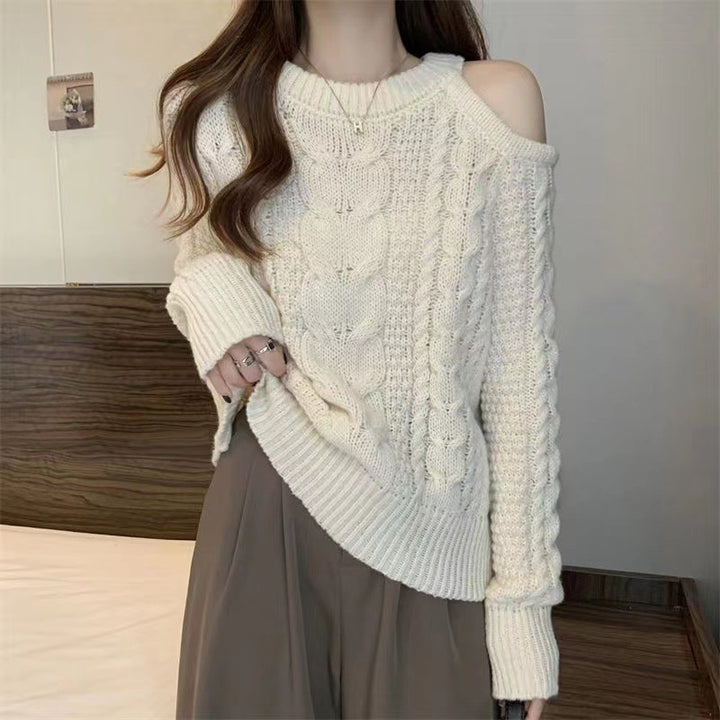 Damen Grobstrickpullover mit Schulterpartie im lässigen Look Drune