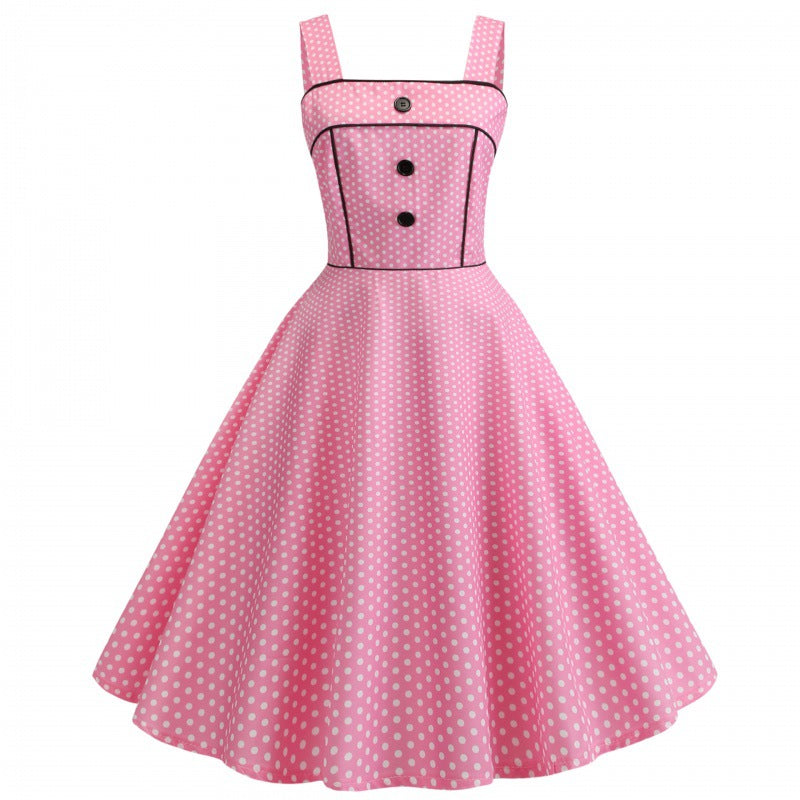 Damen Swingkleid mit Punkten und elegantem Taillengürtel Drune