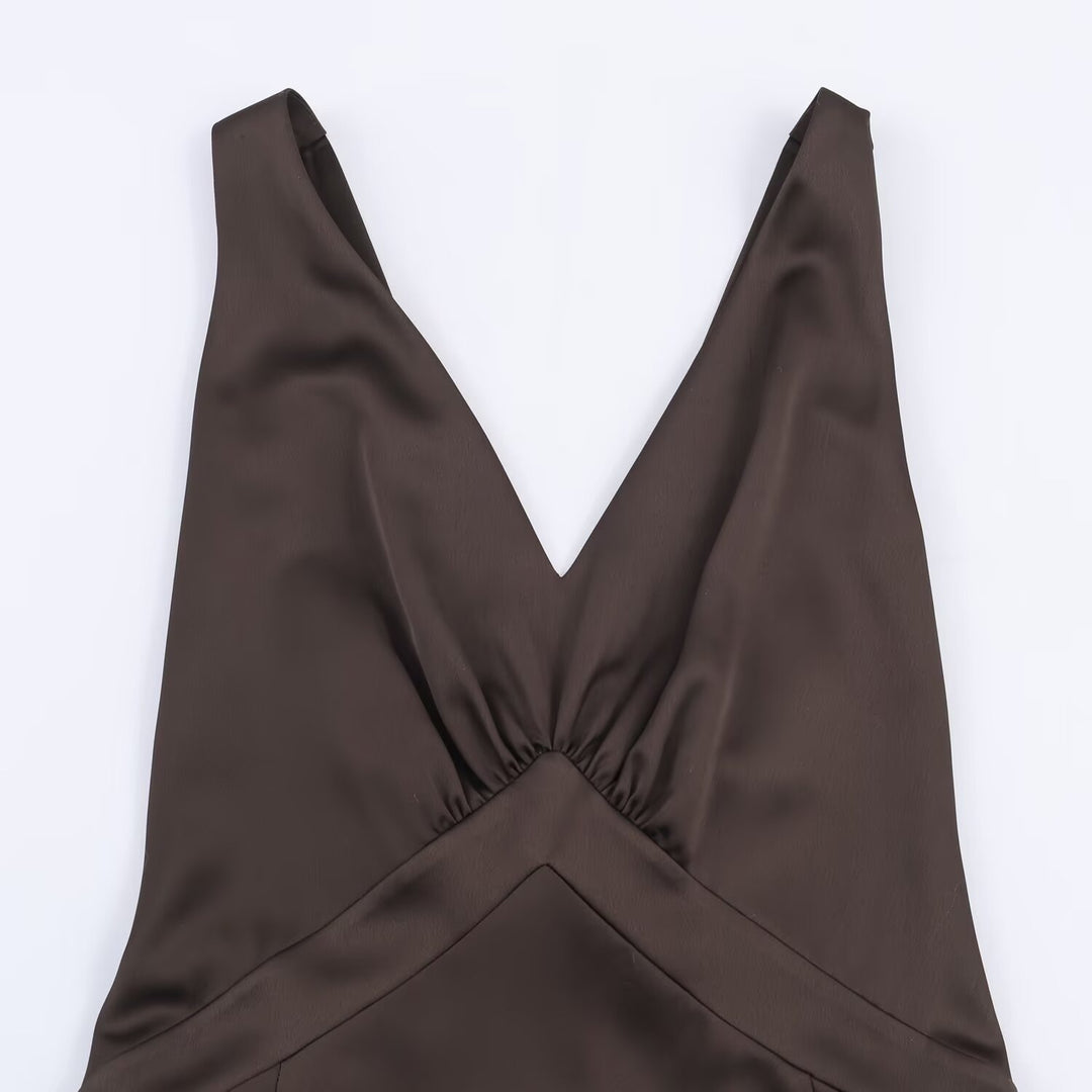 Damen Maxikleid mit elegantem V-Ausschnitt und raffiniertem Schlitz Drune