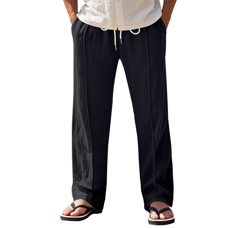 Herren nan relaxed-fit Sommer-Leinenhose mit Bügelfalte elastischem Tunnelzug und Seitentaschen Drune