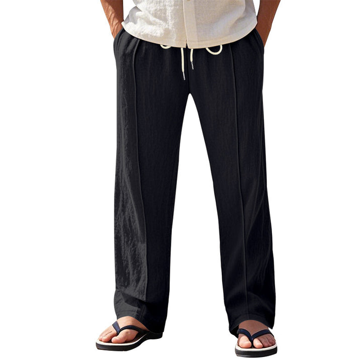 Herren nan relaxed-fit Sommer-Leinenhose mit Bügelfalte elastischem Tunnelzug und Seitentaschen Drune