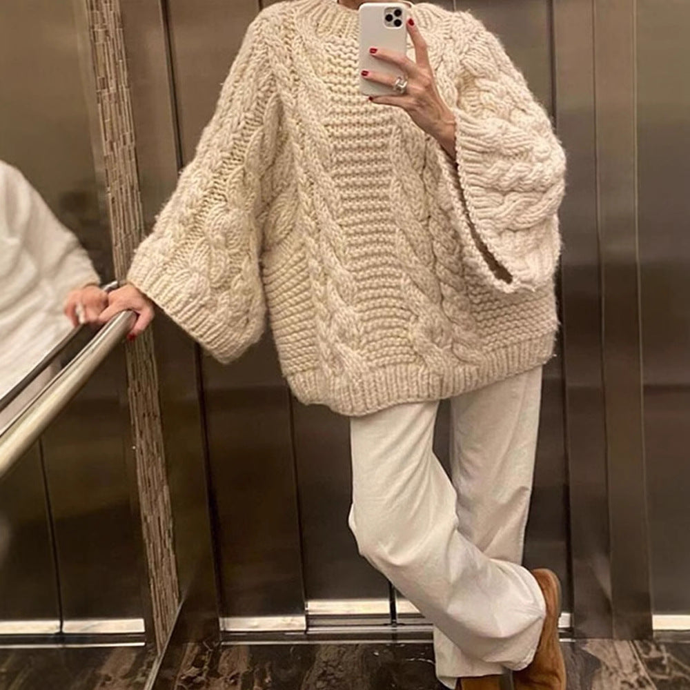 Damen Grobstrickpullover mit modernen Zopfdetails Drune