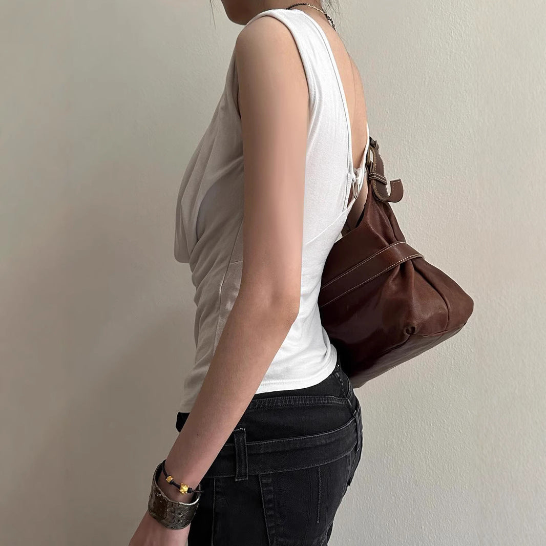Damen elegantes Drapeetop mit Kreuzdetail Drune