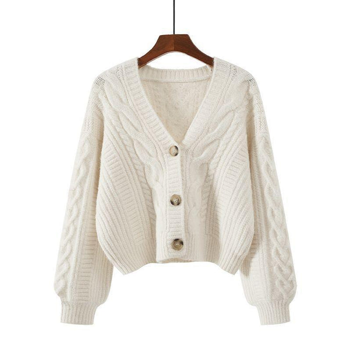 Damen Strickjacke mit ausgefallenem Zopfmuster und tiefem V-Ausschnitt Drune