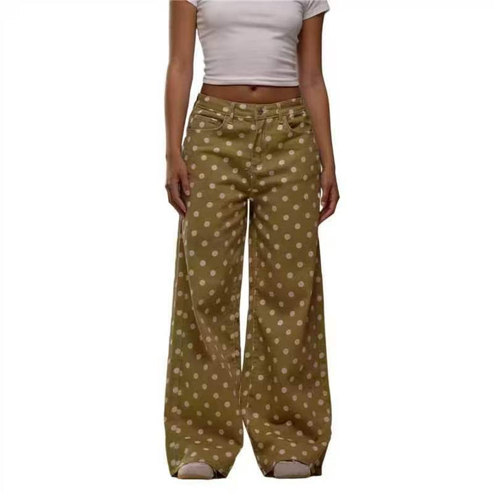 Damen weite Polka-Dot Palazzo-Hosen mit high-waist Schnitt Drune