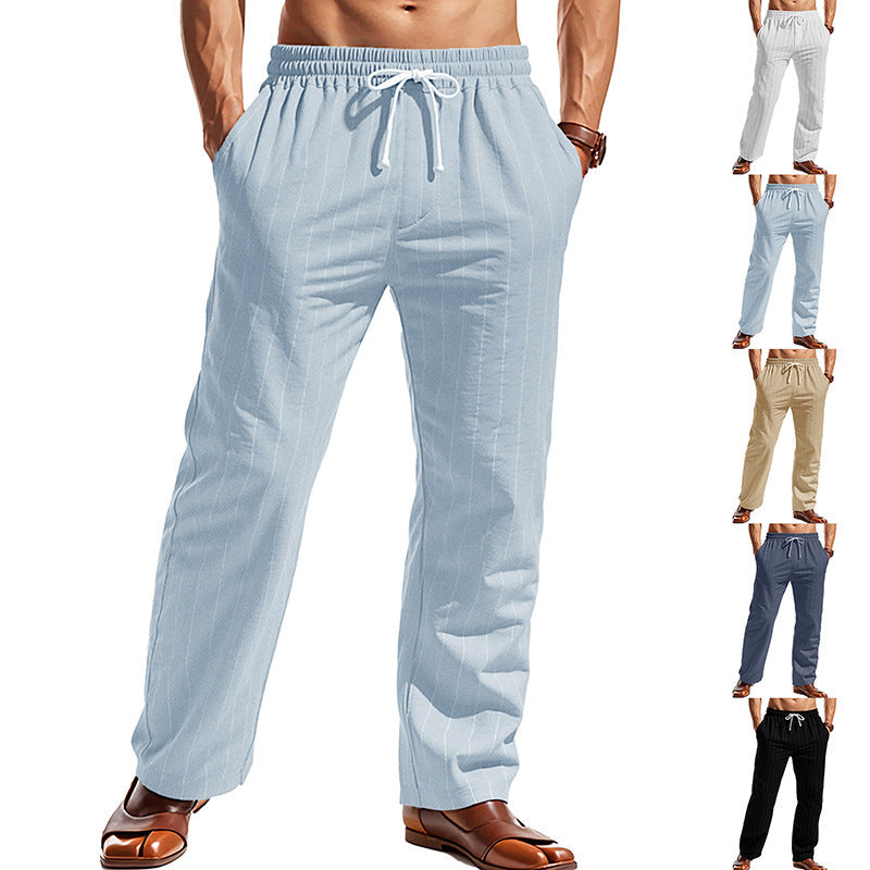 Herren nan Nadelstreifen-Freizeithose mit elastischem Bund, Kordelzug und geradem Schnitt Drune