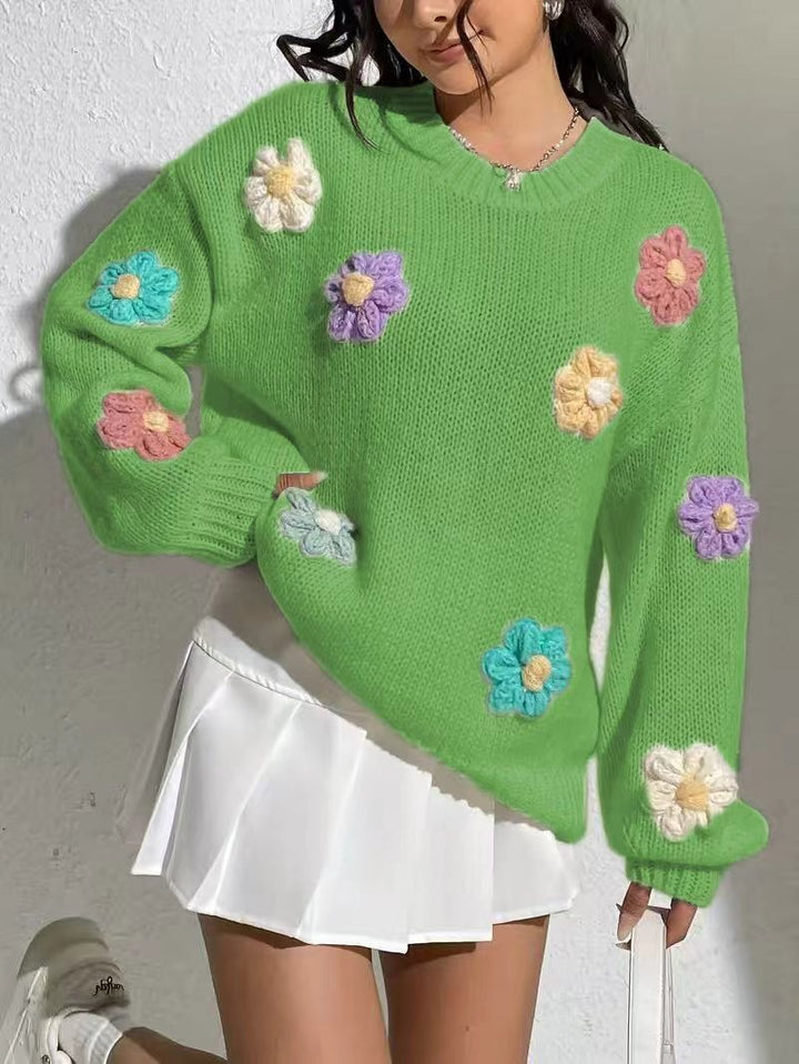 Damen blumengestickter Oversized-Pullover Drune