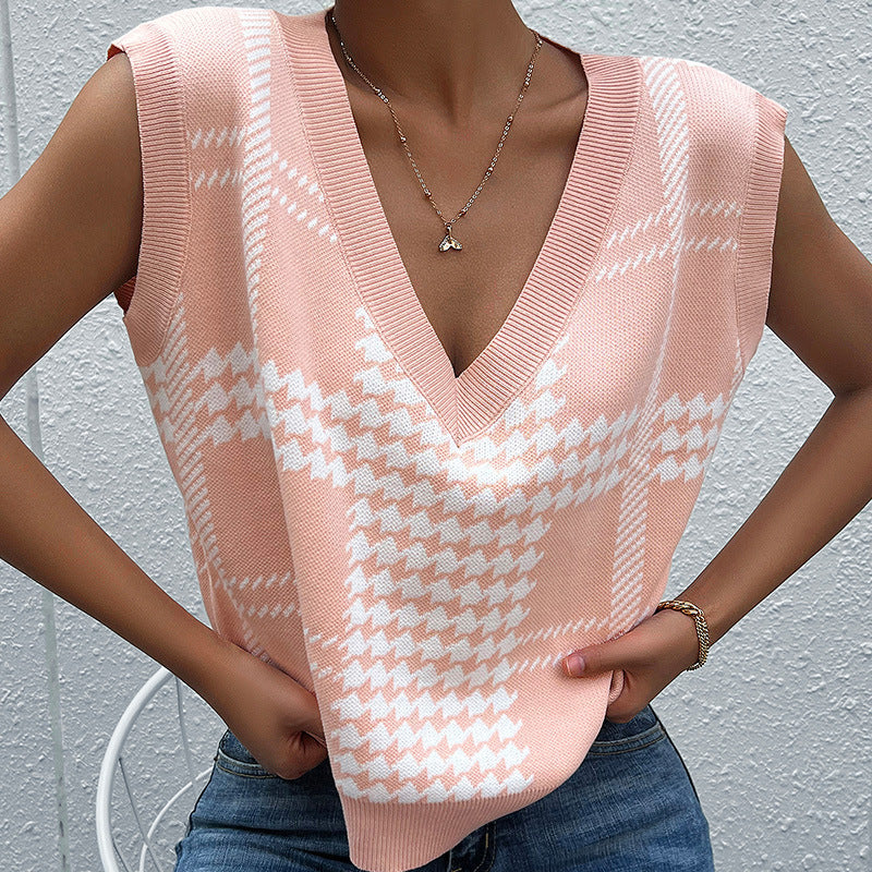Damen Strickweste mit V-Ausschnitt und klassischem Muster Drune