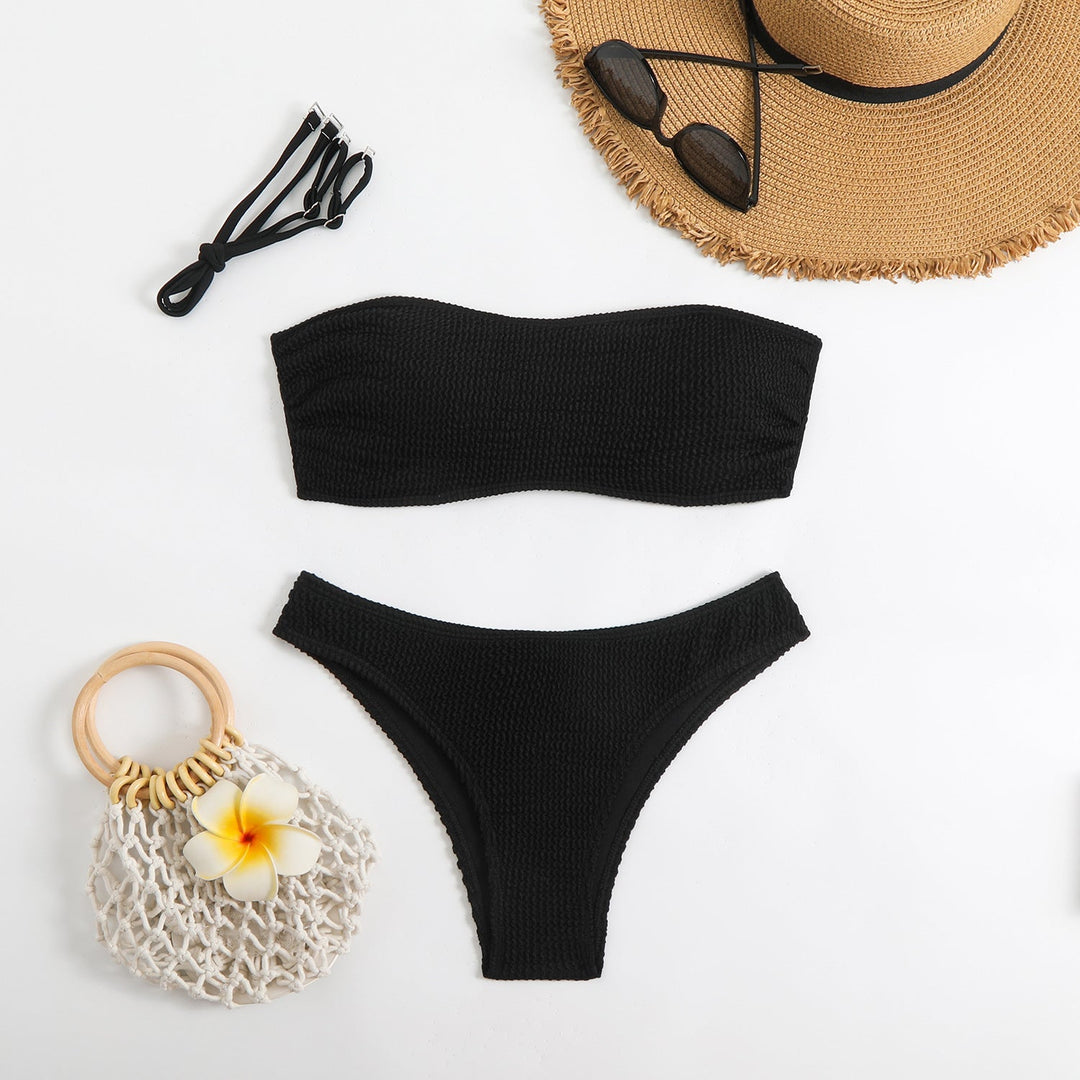 Damen Bandeau-Bikini-Set mit strukturiertem Oberteil und klassischem Schnitt Drune