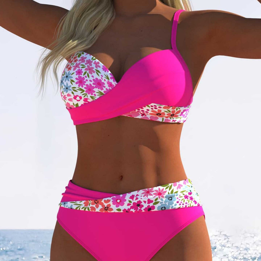 Damen Bikini-Set mit floralem Wickelmuster und bequemen High-Waist-Höschen Drune
