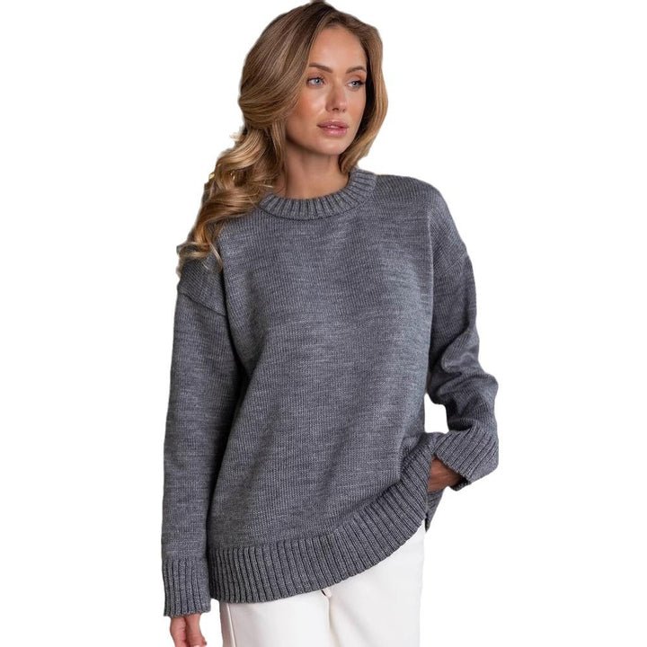 Damen Grobstrickpullover mit weitem Schnitt und Rippbündchen Drune