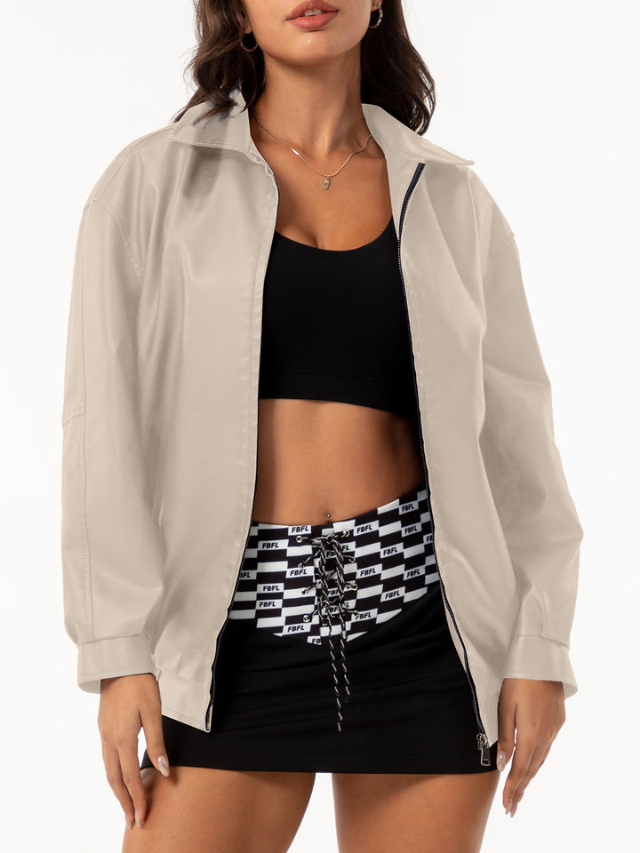 Damen lässige Satinjacke mit modernem Schnitt und praktischen Taschen Drune