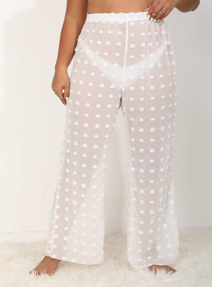 Damen luftige Strandhose mit voluminösen Pompom-Applikationen Drune