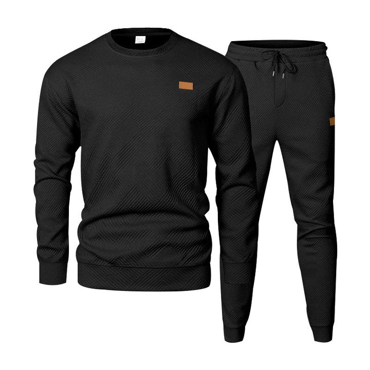 Herren nan strukturiertes Baumwoll-Jogginganzug-Set mit regulärer Passform, elastischem Bund und Kordel Drune