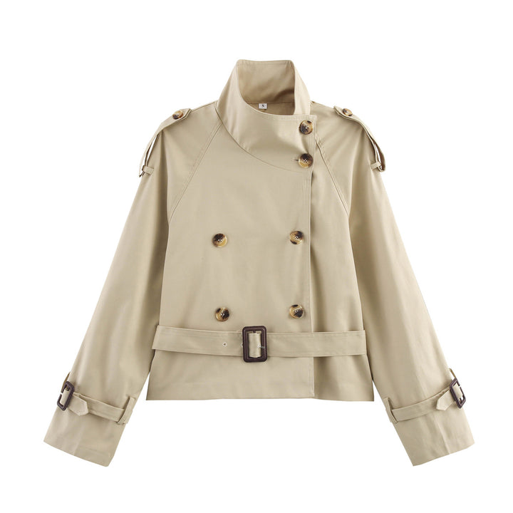 Damen Modischer Trenchcoat mit asymmetrischer Knopfleiste und Taillengürtel Drune