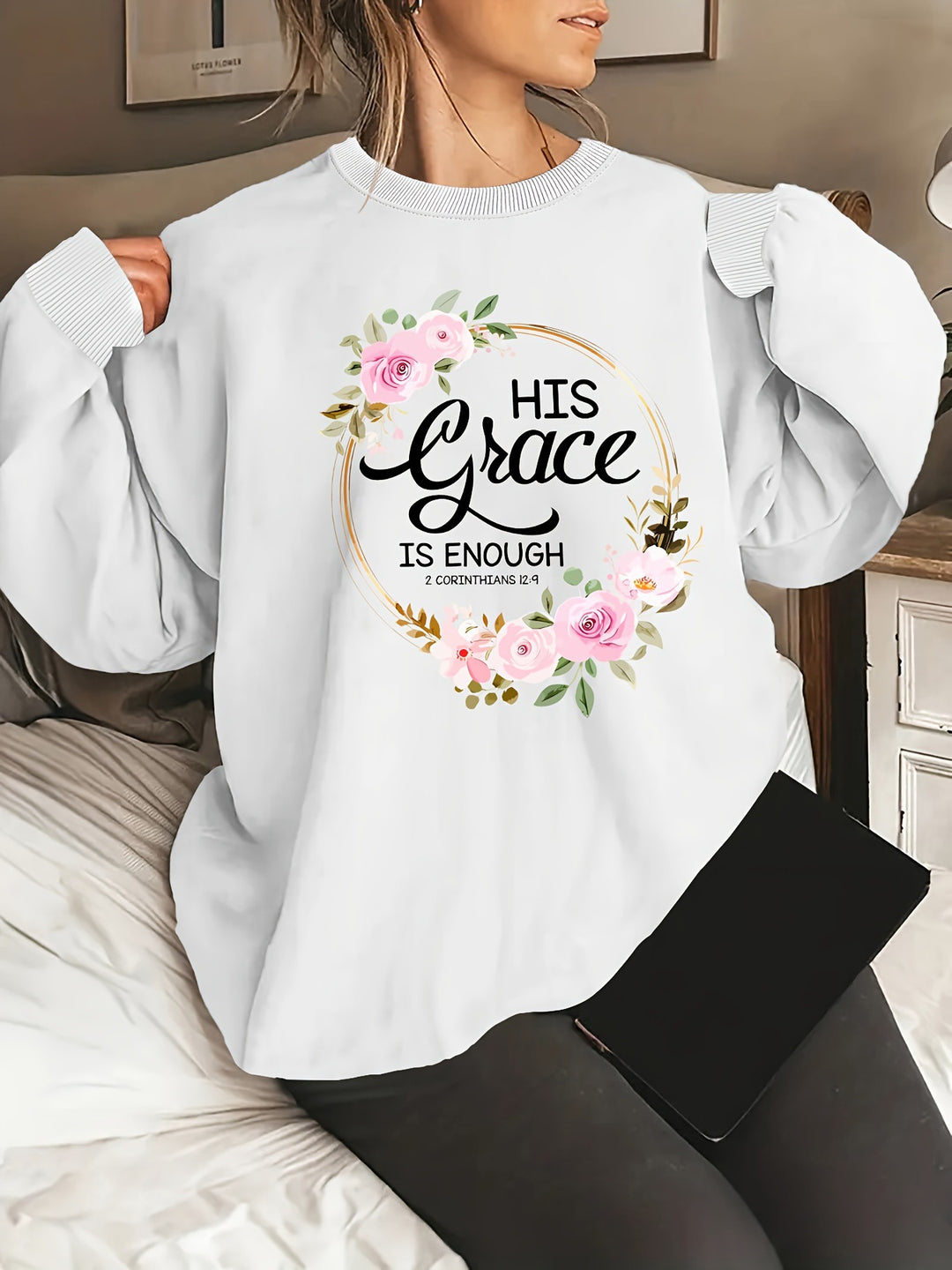 Damen Sweatshirt mit motivierendem Schriftzug und floralem Design Drune