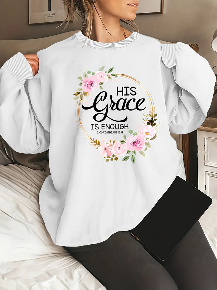 Damen Sweatshirt mit motivierendem Schriftzug und floralem Design Drune