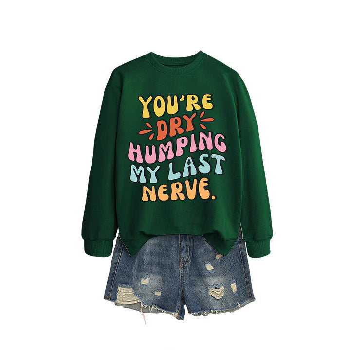 Damen Sweatshirt mit fröhlichem Comic-Slogan und lässigem Schnitt Drune