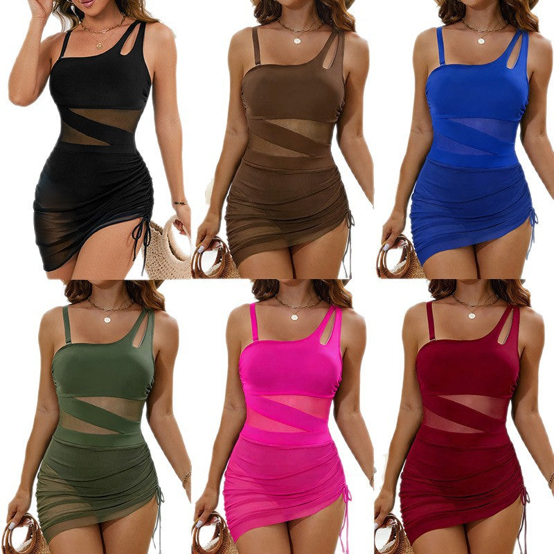 Damen einteiliger Badeanzug mit femininen Cut-Outs und modischer Raffung Drune