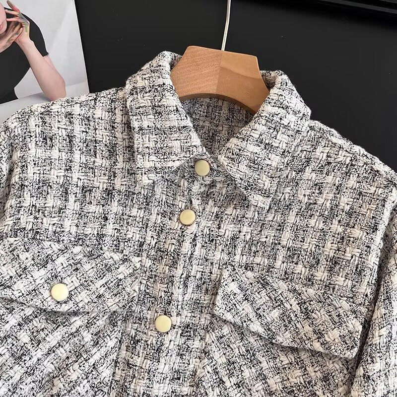 Damen lässige Hemdjacke mit strukturiertem Karomuster Drune