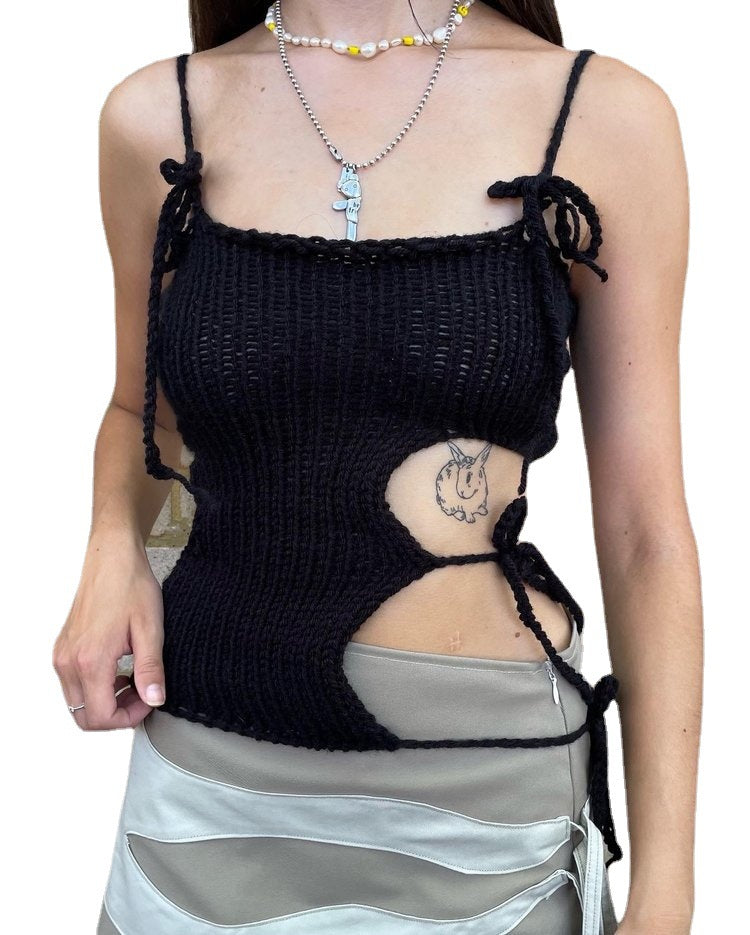 Damen gehäkeltes Top mit offenen Details und raffinierten Schnürungen Drune