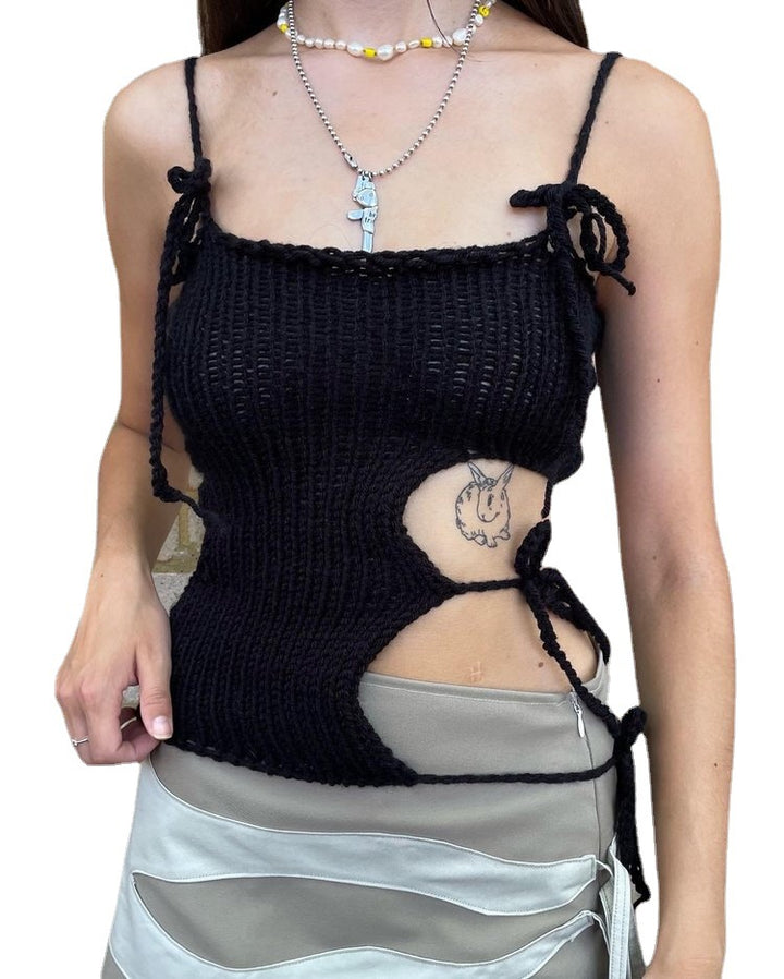 Damen gehäkeltes Top mit offenen Details und raffinierten Schnürungen Drune
