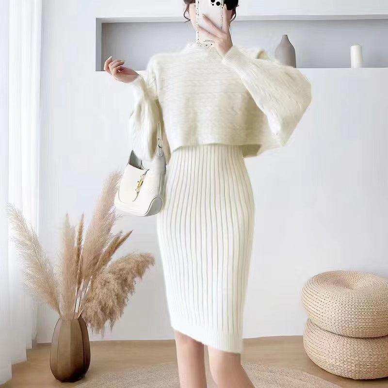 Damen Strickkleid mit Crop-Top und Rippstruktur Drune