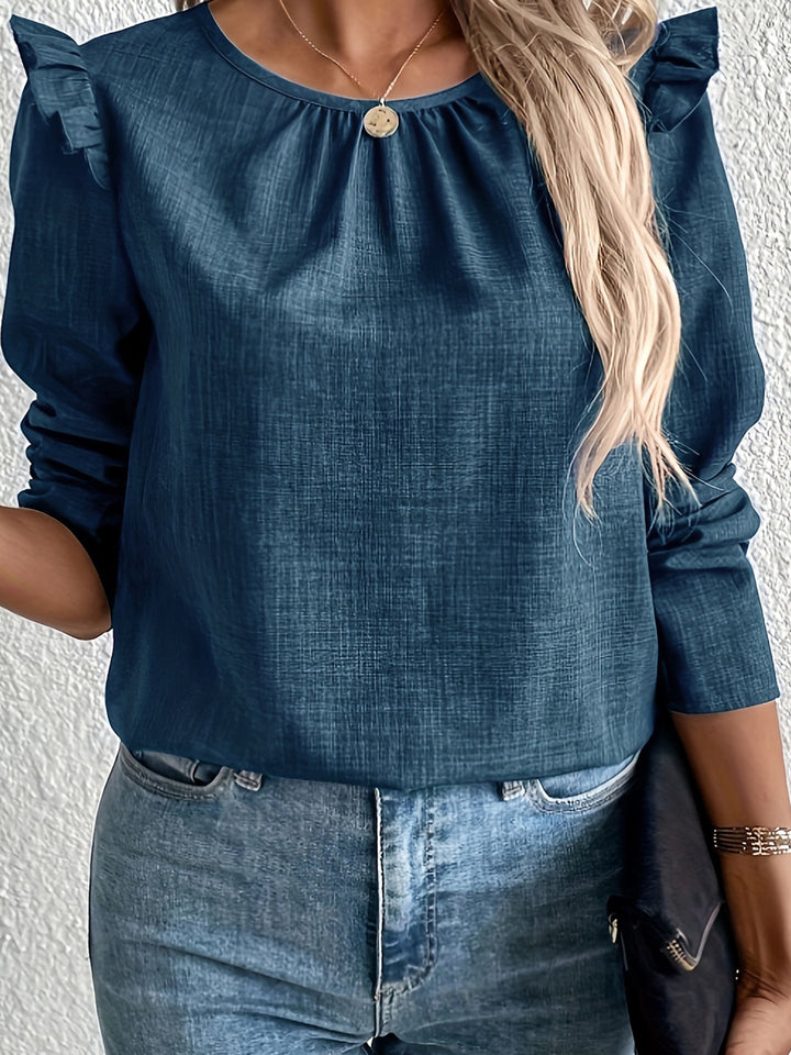 Damen Bluse mit Rüschenärmeln und dekorativen Knöpfen Drune