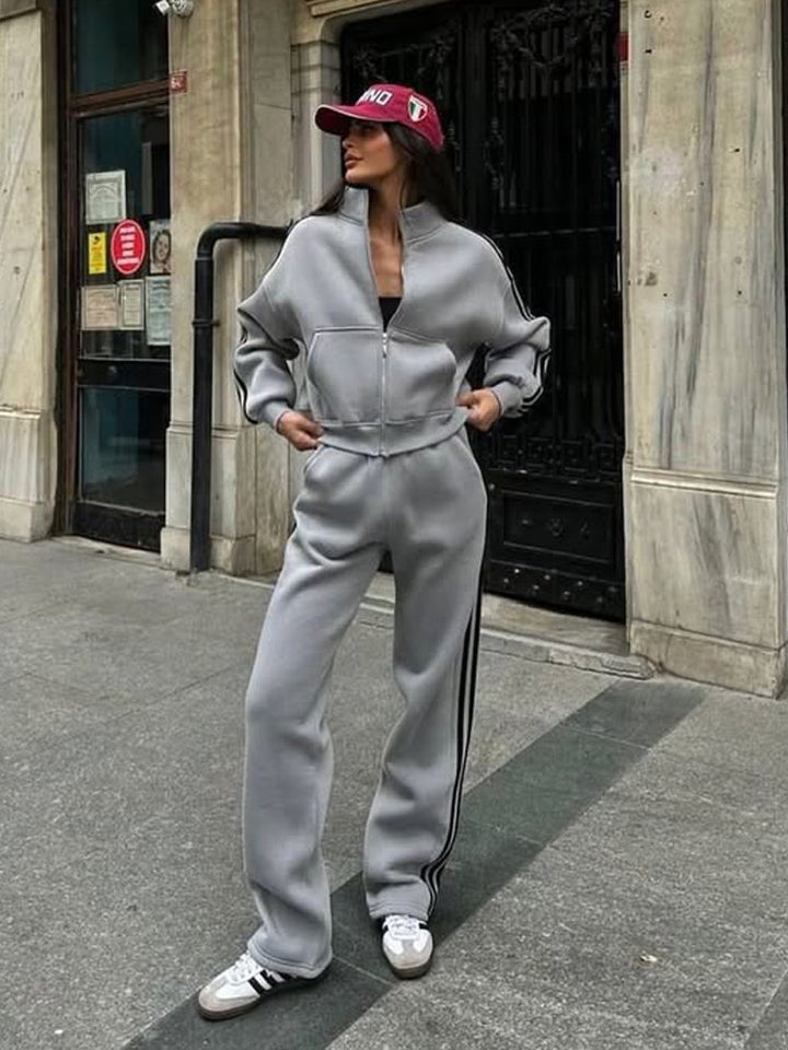 Damen sportliches Freizeit-Set mit gefütterter Jacke und elastischer Hose Drune