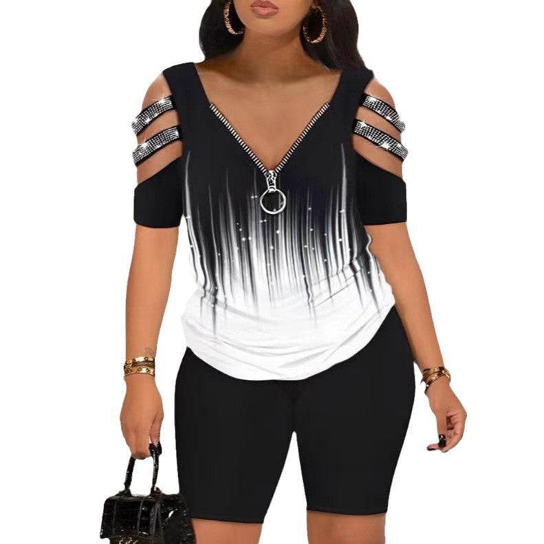 Damen Figurbetontes Oberteil mit schickem Reißverschluss und Cut-Out-Details Drune