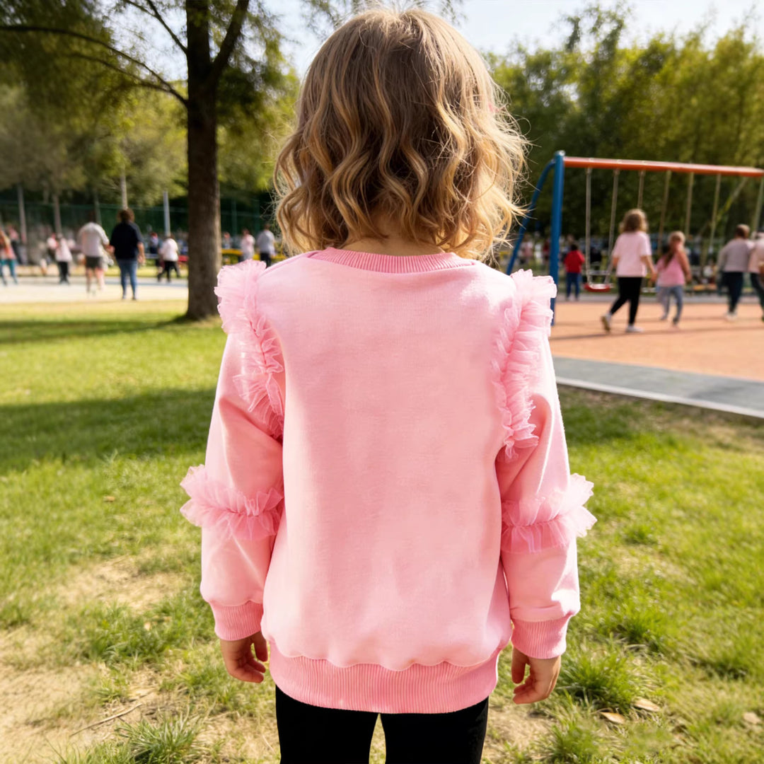 Mädchen Sweatshirt mit glänzendem Schmetterlingsmotiv und Rüschendetails Drune