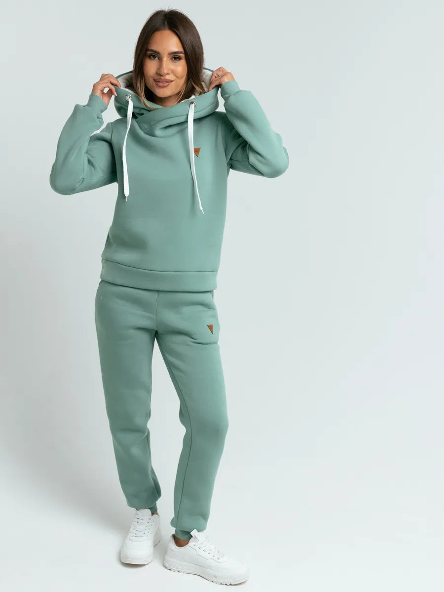 Damen Sportlicher Hoodie- und Jogginghosen-Set mit extra hohem Kragen Drune