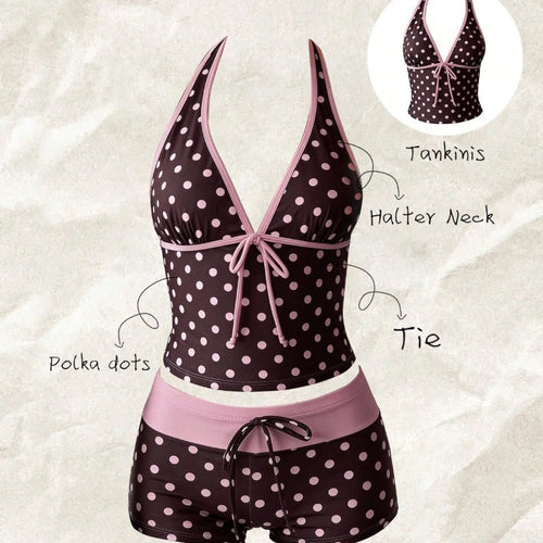 Damen Tankini mit modischem Punktmuster und verstellbarem Halter Drune