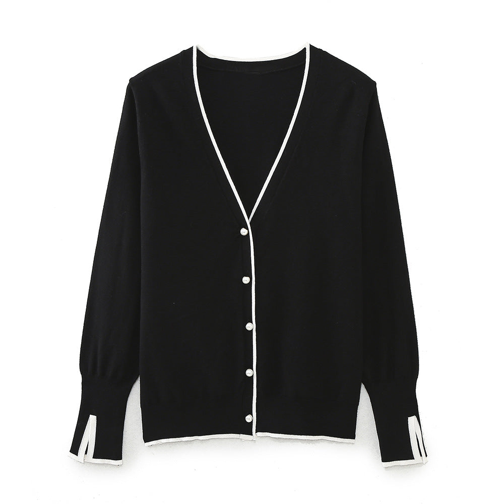 Damen elegante Strickjacke mit Kontrastdetails Drune