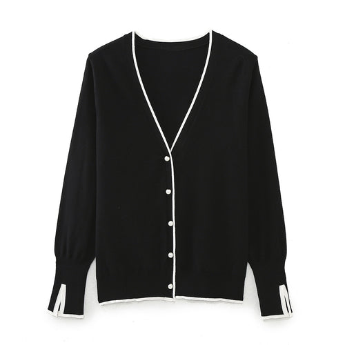 Damen elegante Strickjacke mit Kontrastdetails Drune