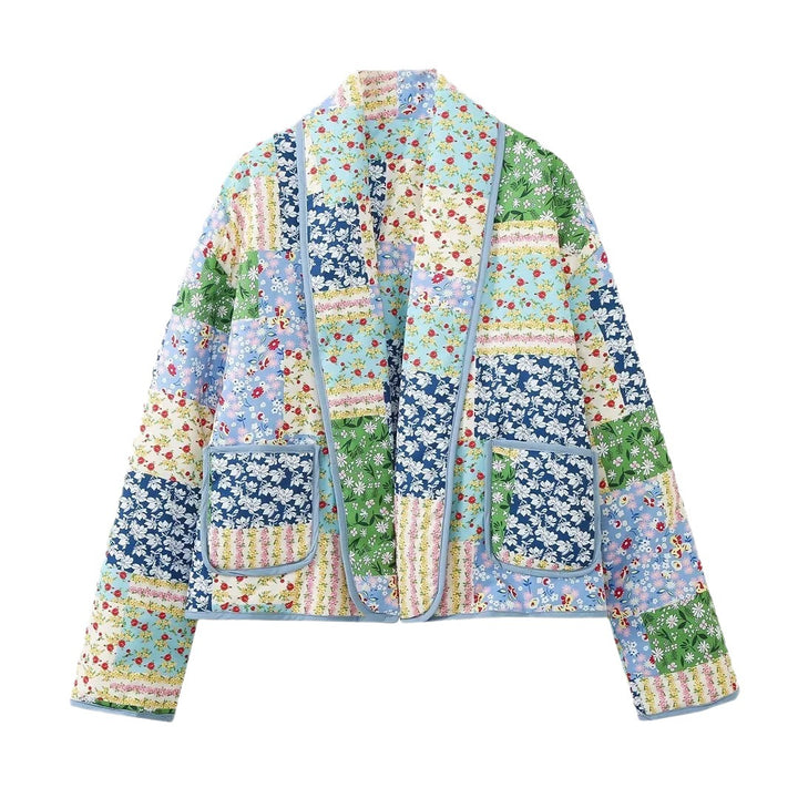 Damen Patchwork Kimono-Jacke im romantischen Design mit praktischen Taschen Drune